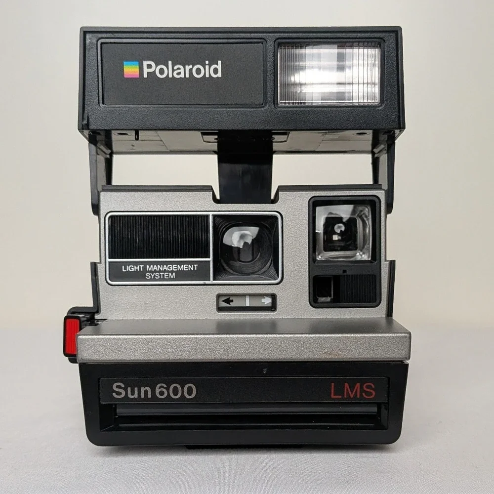 Polaroid Sun 600 LMS Instant Film Camera Silver Black Vintage 80s Retro WORKING